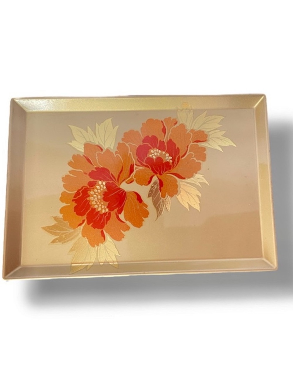 Vintage Hand Crafted Otagiri Japan Melamine Tray Gold with Flowers 7.5"x5.25"